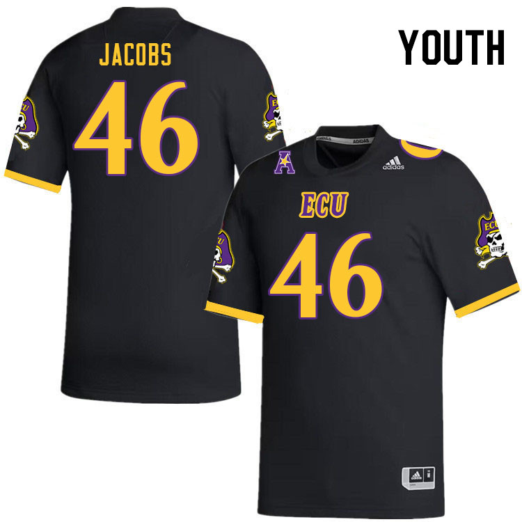 Youth #46 Melvin Jacobs ECU Pirates 2023 College Football Jerseys Stitched-Black - Click Image to Close
